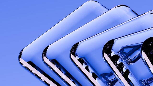 Abstract blue glass square shapes. 3d render.