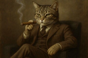 葉巻を吸うダンディな猫