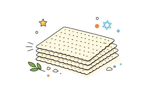 Passover symbolic foods close-up. A minimal close-up of stacked matzah sheets with subtle crumbs and texture details, gentle shadows and a quiet traditional