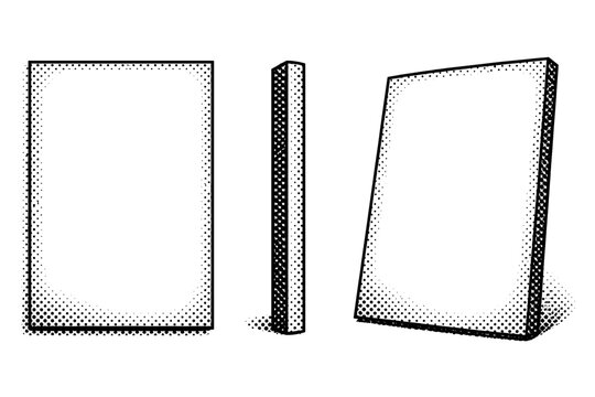 Print-ready poster template board object shown in three views including front view, side view, and angled view with accurate proportions and
