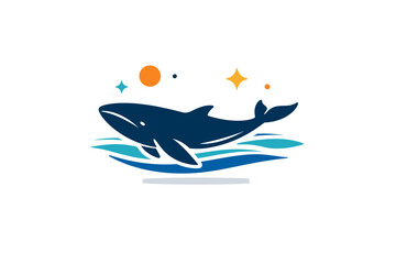 Obraz premium Marine life single whale silhouette moving through calm water with subtle motion lines, evoking majesty, peace and the vastness of the ocean.