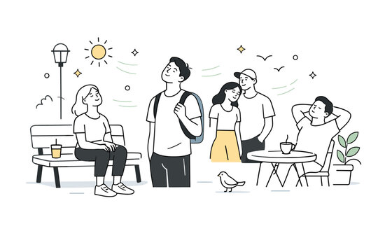 First warm air sensations in public spaces. People subtly react to warmth by tilting heads, closing eyes briefly, or adjusting posture while standing or