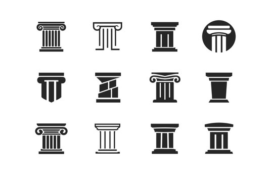 Solid. Icon set. Set Logo of Solid: monolithic pillar. harmonious logo variations of the same emblematic concept, each with different