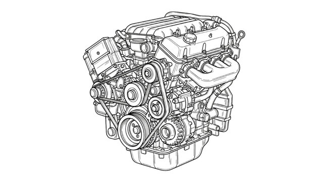 Detailed vehicle autocad blueprint of an engine from a technical viewpoint with various mechanical components