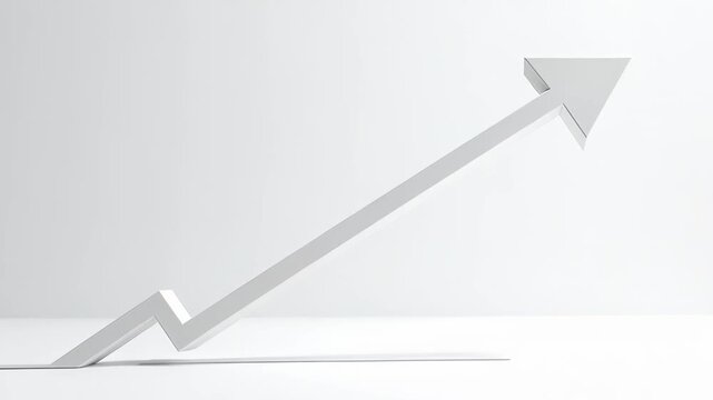 3D white arrow graph indicating upward trend on a clean minimalist background
