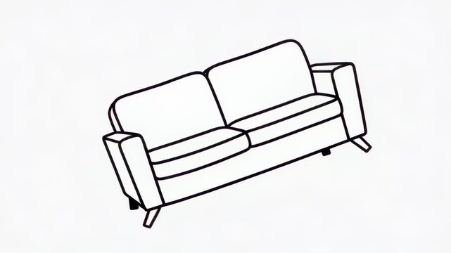 Minimalist outline drawing of a modern two-seater sofa on a white background