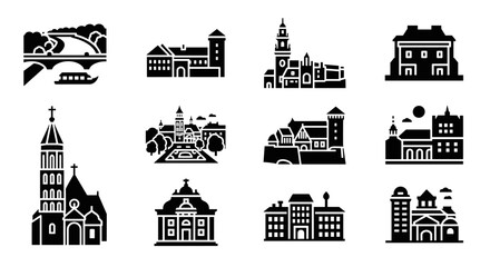 Fototapeta premium Historic building silhouettes: european architecture collection