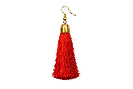 Red tassel earring accenting bohemian fashion style