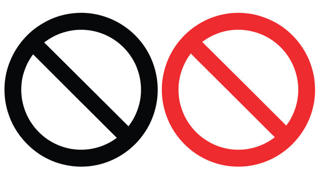 Prohibition signs vector illustrating forbidden symbols with classic red circle and slash for no entry and restricted access