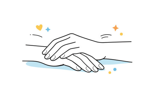 Resting Hands Illustration. Hands idle close-ups. Relaxed hands resting on a table, fingers loosely touching, no active movement. Calm pause, quiet presence,