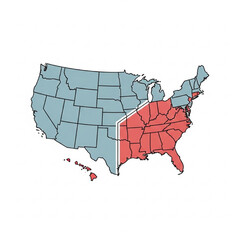 Minimalistic United States Map Vector Illustration, Missouri Compromise Concept, Historical Division, Free and Slave States, Flat Educational Design