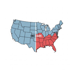 Minimalistic United States Map Vector Illustration, Missouri Compromise Concept, Historical Division, Free and Slave States, Flat Educational Design