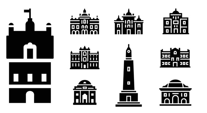 Historic landmark silhouettes set of iconic architecture and monuments