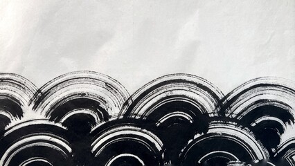 Sumi-e seigaiha with copy space, brush-drawn wave patterns.