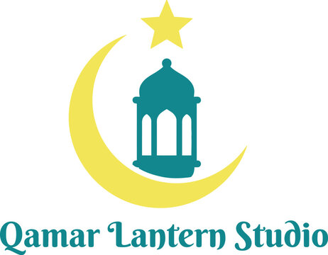Minimalist Peaceful Brand Logo Icon with Crescent Moon and Lantern Vector Illustration 
