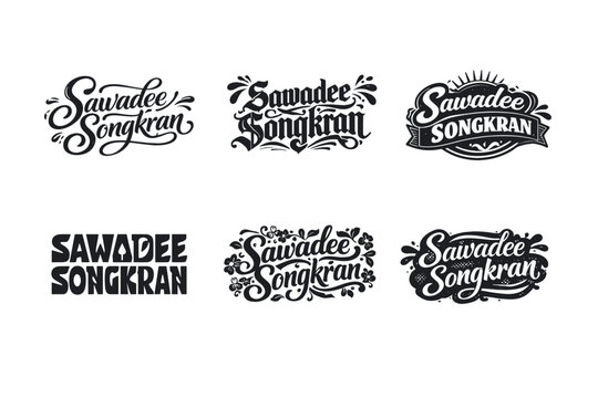 Sawadee Songkran. Set lettering. harmonious lettering variations of the same emblematic concept, each with different artistic interpretation (Elegant script