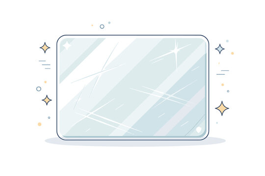 Glass with scratches. Abstract panel of glass with visible light scuff marks and reflections of ambient shapes or shadows. The illustration focuses on texture,