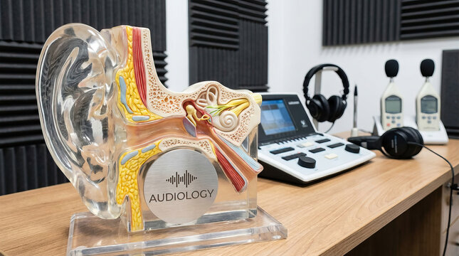 Hearing model anatomy ear anatomy audiology clinic audiology equipment hearing test ear canal eardrum cochlea auditory nerve middle ear outer ear inner ear medical model diagnostic device sound