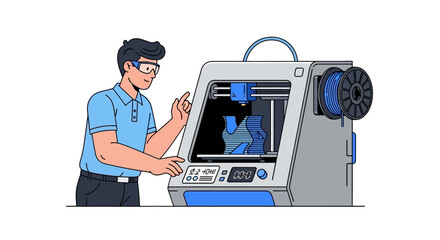 Man Operating 3D Printer Machine.