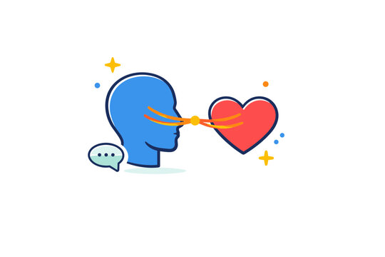 Empathy expressing emotional intelligence and mindful communication. A modern visual metaphor using a head and heart connected by subtle lines suggesting