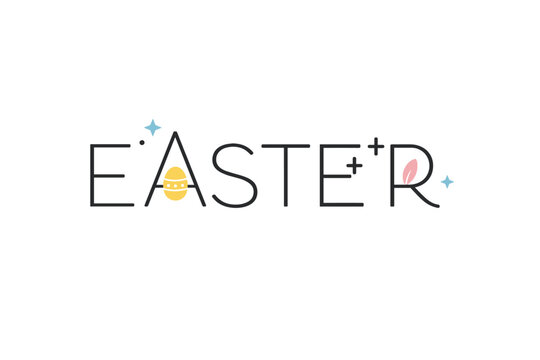 Easter typography. Minimal Easter wordmark with geometric letterforms and subtle seasonal symbols integrated into the text. Calm modern
