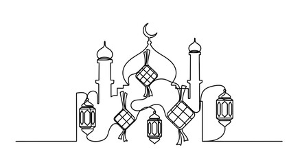 Elegant mosque architecture with lanterns for Ramadan or Islamic celebrations © Fajarputra