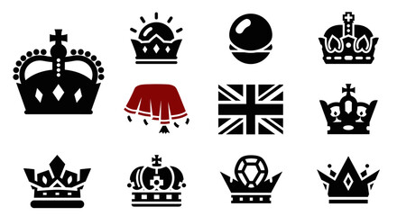 Obraz premium Royal crown silhouettes and british symbols collection