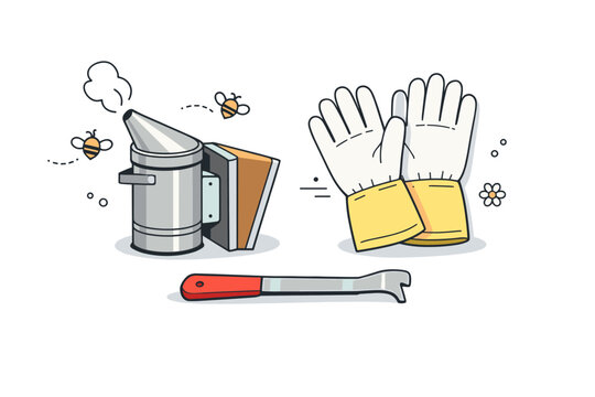 Beekeeper tools close-up. A focused editorial close-up of simple beekeeping tools like a smoker and gloves, neatly arranged, expressing care