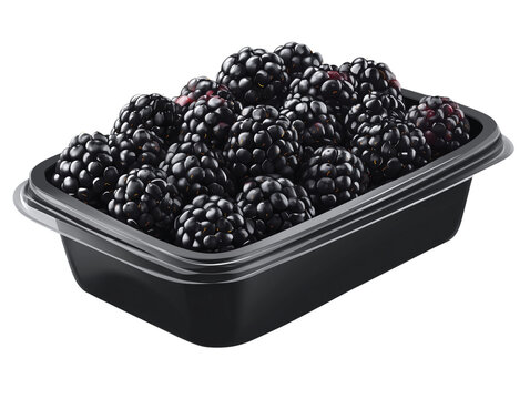 A bountiful harvest of succulent, ripe blackberries spills out of a sleek black container