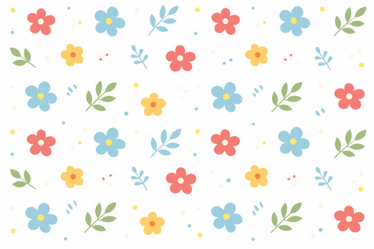 Floral pattern background. A light and airy composition with simple flowers and leaves evenly spaced across the surface, creating a calm and