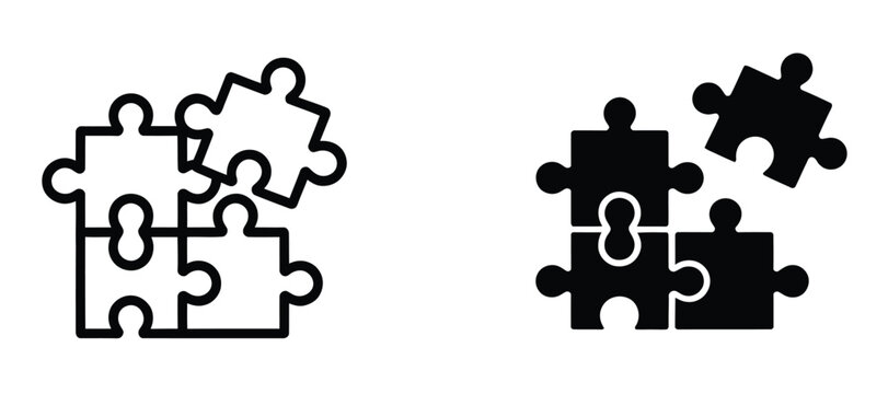 Puzzle icon vector illustrating part symbol, logo concept, and connection elements in flat design isolated on white