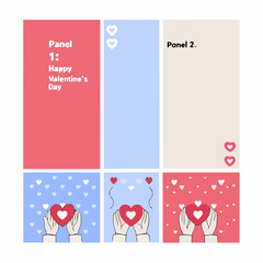 Valentine s day themed graphic with panels hearts and hands