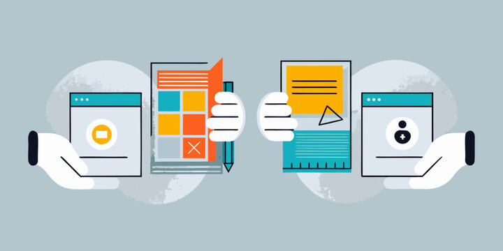 Hands interacting with mobile phone screens displaying different interfaces