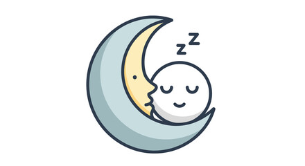 Obraz premium A whimsical cartoon shows a large crescent moon sleeping peacefully while cradling a smaller round sleeping face with Zzz letters above, Generative AI.