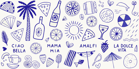 A whimsical doodle collection featuring italian summer themed illustrations © AnupKumar