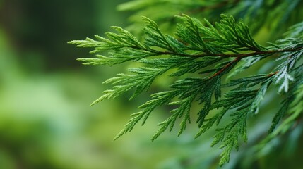 Close up of vibrant green cedar branch