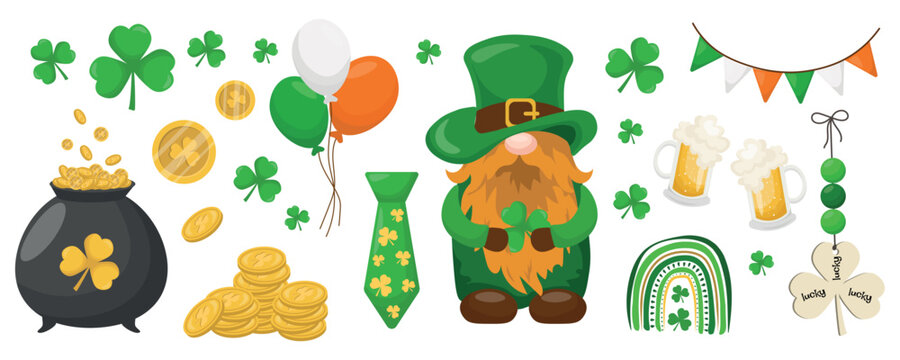 Cute Leprechaun Gnome and Irish Holiday Elements Collection