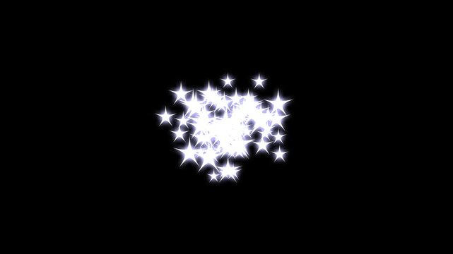 White stars and bokeh lights sparkle glittering burst effect, magic sparkles glitter line stars, glowing fairy sparkle line burst, fairy dust wand glitter stars trail transition on black screen. 4k