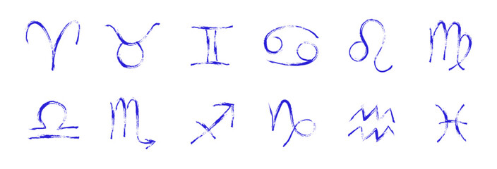 Zodiac signs icons brush paint hand drawn. Vector artistic sketch astrological icons set for horoscope forecast © Artulina