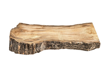 Fototapeta premium Fragment of dried plant root with rough texture isolated on transparent background. Piece of wood that has been cut dry isolated on white background