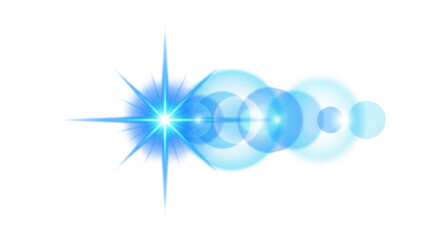 Blue starburst with lens flare effect over black background for abstract background design and special effects