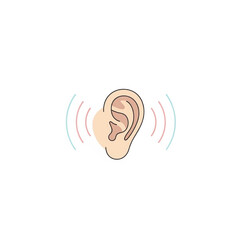 Minimalistic Human Ear Vector Illustration, Hearing Awareness Concept, Sound Waves, Flat Design, Modern Clean Style