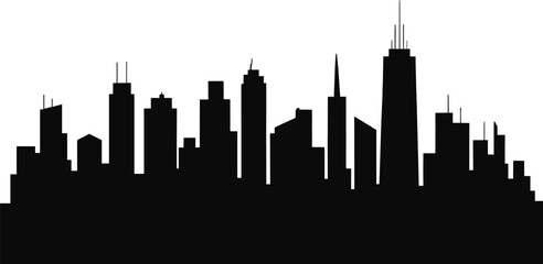Obraz premium Urban city skyline silhouette vector illustration with skyscrapers, antennas, diverse architecture, modern buildings, black silhouette design for stock content