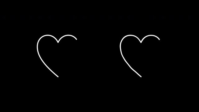 Hearts drawing animated on transparent background. White heart line scribble motion graphic with alpha channel. Love, valentine.