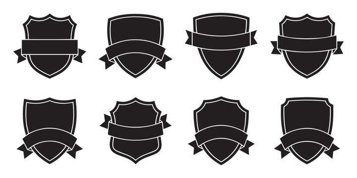 Professional black shield badge logo templates with ribbon banner