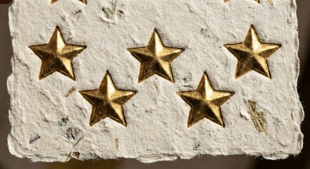 Obraz premium Five Gold Star Icons Printed on Handmade Rough Textured Organic Paper