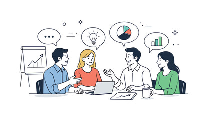 Diverse team collaborating on a business strategy with charts and ideas