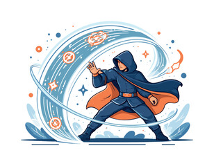 Fototapeta premium Protective enchantment. Magical shield forming around a figure, curved light waves and