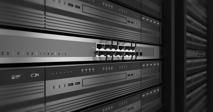 Data processing servers operating in secure server environment. Technology Related 3D 4K Animation.