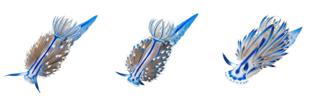 Set Blue Dragon Sea Slug Isolated Nudibranch Collection on White Background Oil Paint Style